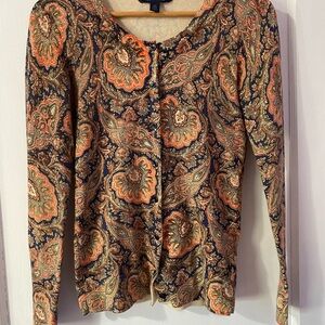 Tommy Hilfiger Orange and Blue Paisley Button Down Shirt